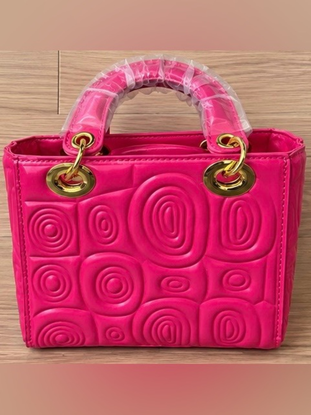 Hot Pink Embossed Mini Satchel Handbag Gold Hardware New